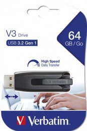 Pendrive, 64GB, USB 3.2, 80/25 MB/s, VERBATIM "V3", fekete-szürke